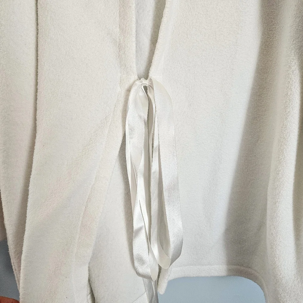 JLO Cream White Terry Hooded Robe Top & Pants w/ Satin Sports Stripe Size Large - Picture 4 of 14